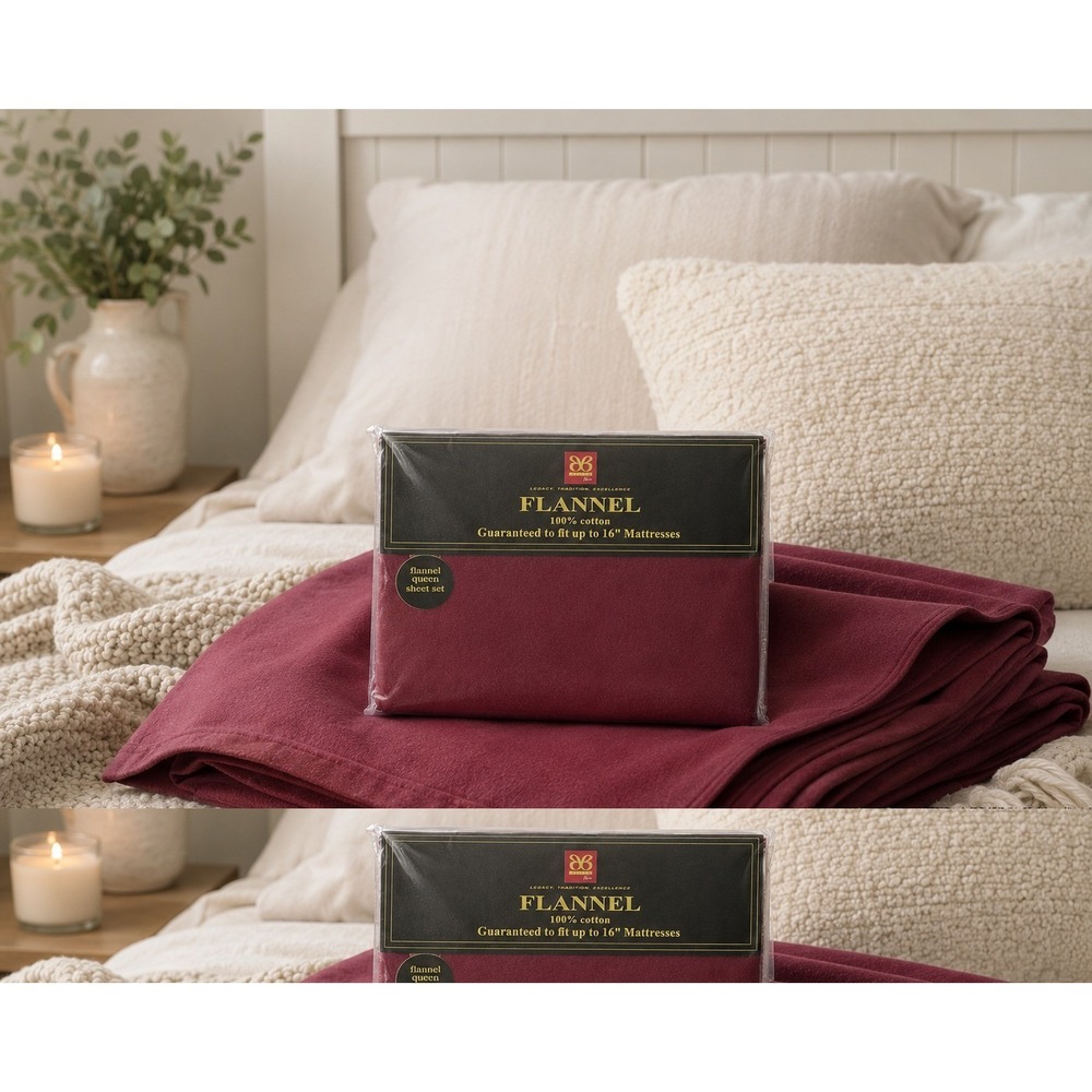 Flannel 100% Cotton 6-Piece Queen Size Bed Sheets Bibb Red Breathable & Cozy NEW